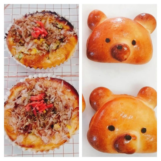 可愛いクマさんパンとお好み焼きパンを作りましょう！