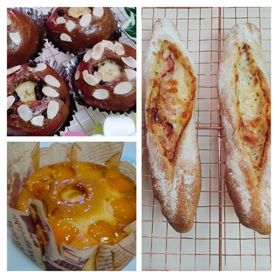 ベーコンチーズパン、チョコバナナパン、アプリコットケーキレッスン