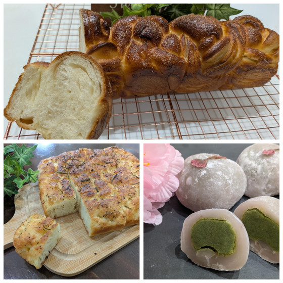 フォカッチャ、簡単デニッシュ食パン、抹茶大福