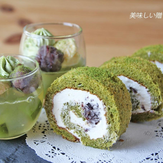 抹茶ロールケーキ＆あんみつ風ゼリー