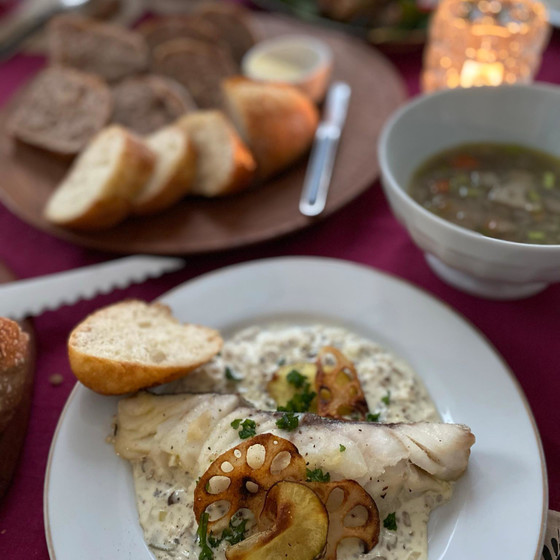 【クリスマス・おもてなし料理⑤リピートレッスン】季節の魚ポワレ＆タンドリーチキンその他デザート付きのフルコース