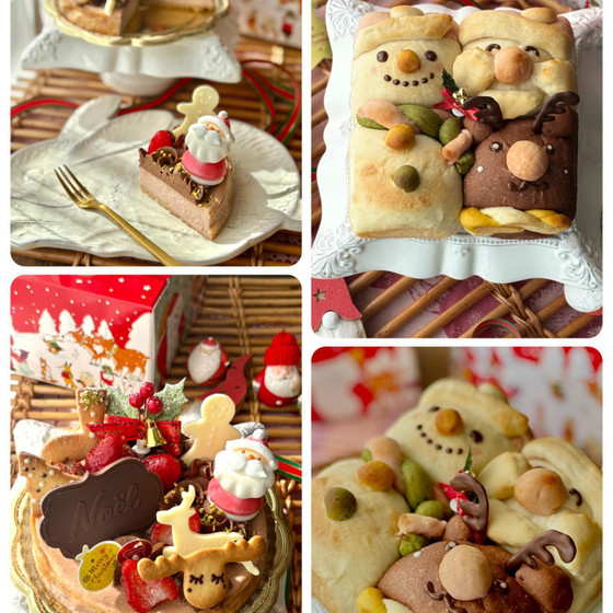12月クリスマスレッスン【お菓子＆パンダブルレッスン】『フランボワーズショコラのクリスマスケーキ＆サンタトナカイスノーマンのパーティーパン』