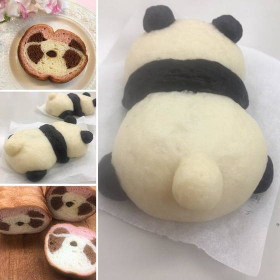 パンダのラウンドパンと蒸しパンとチョコレートのシュトーレン