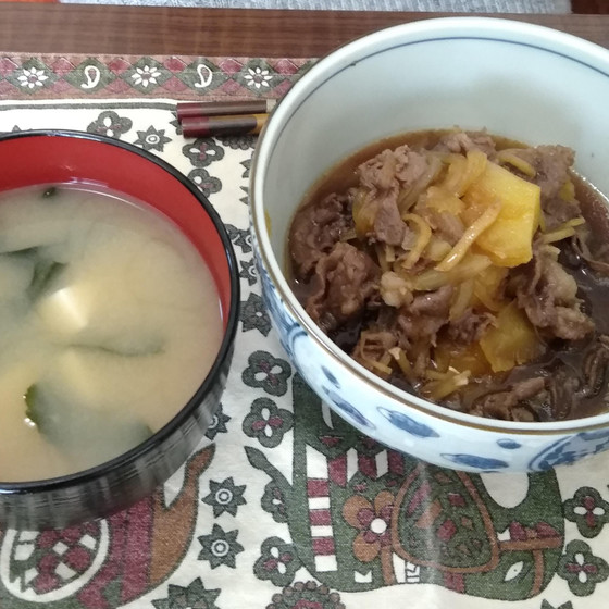 基本コース４～５回目　肉じゃがと、豆腐とわかめの味噌汁