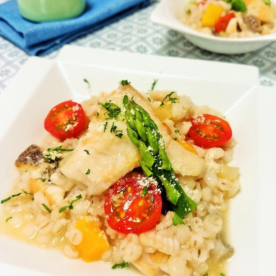 【Aメニュー】夏の腸活！美肌効果も♪魚介と大麦のリゾット