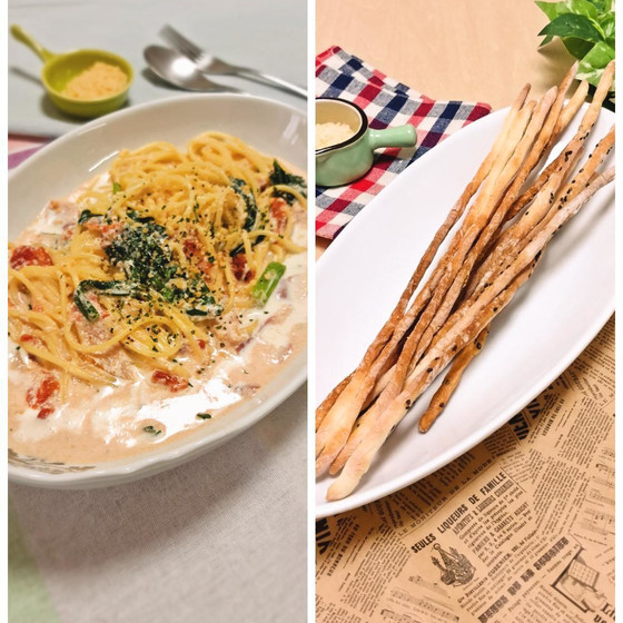 【A】トマトクリームスープパスタ＆手作りグリッシーニレッスン
