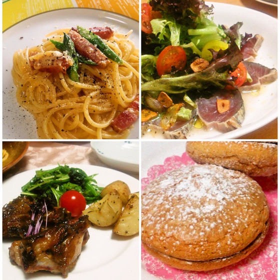 【3月Bメニュー】300kcalオフ！豆乳で作る濃厚だけどヘルシーカルボナーラ＆かつおのたたきを洋風に♪春かつおのマリネサラダ