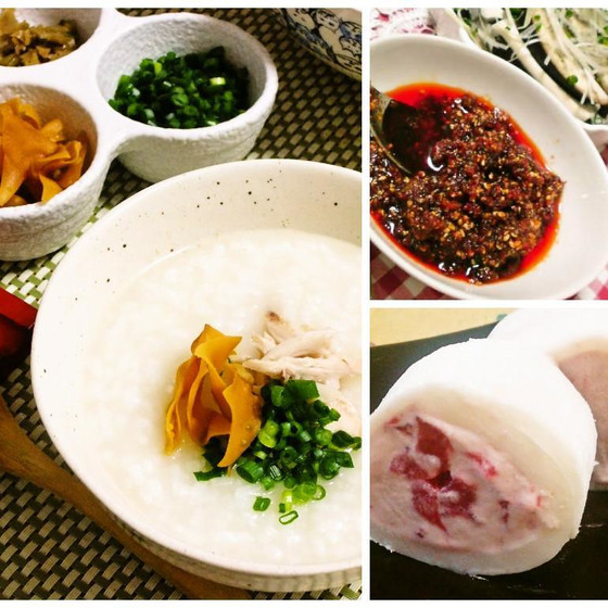 【B】胃腸に優しい♪生米からコトコト炊く鶏と魚介の旨みが凝縮したほっこり中華粥＆手作りラー油
