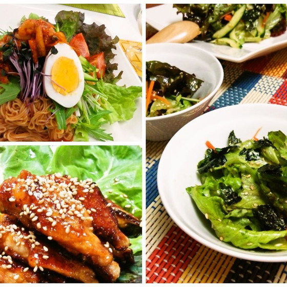 【B】人気の韓国料理をお家でつくろう！辛さ選べる☆簡単ビビン冷麺＆手が止まらないヤンニョムチキン＆夏におすすめチョレギサラダ他