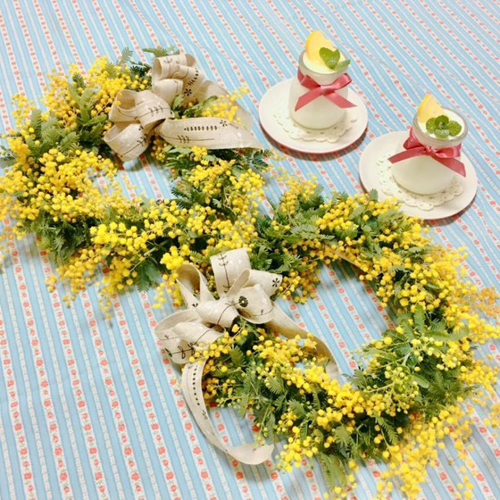 ミモザの季節に♪ミモザのリースとレモンムース