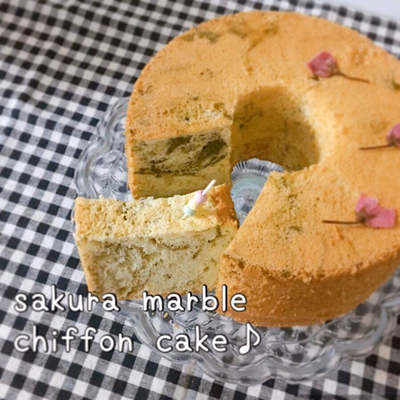 桜のマーブルシフォンケーキ♪