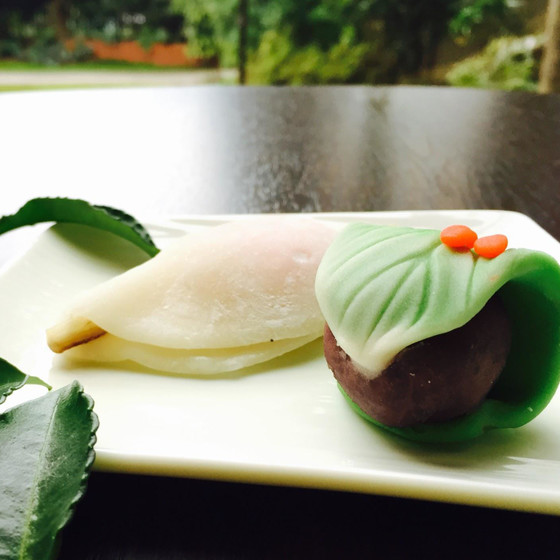 花びら餅と煉り切り製の万両