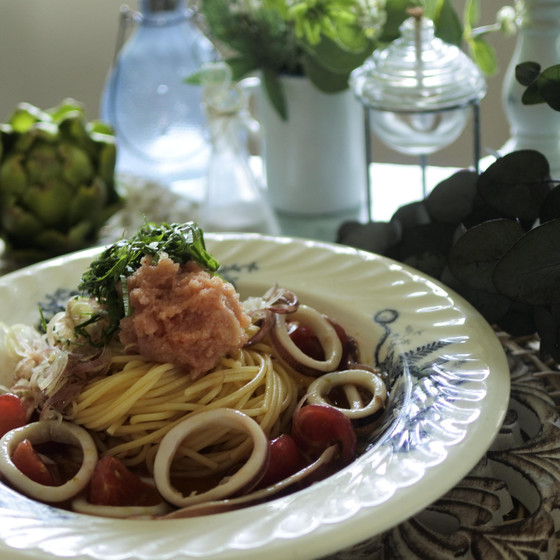 イカと明太子の冷製パスタ