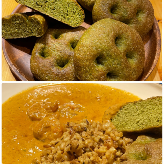 エビカレー＆ほうれん草の全粒粉フォカッチャ＆ふりかけ（新作）