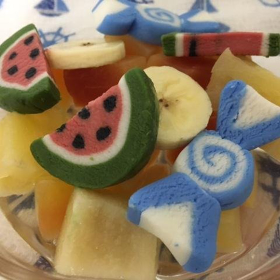 デコもちのスイカとペンギン作り