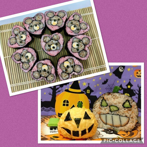 ハロウィンのおばけかぼちゃとハートのくまのデコ巻き寿司