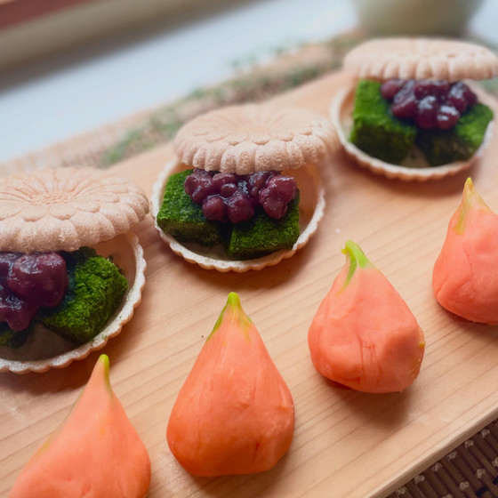 和菓子クラス　「ほおずき・抹茶葛餅の最中」