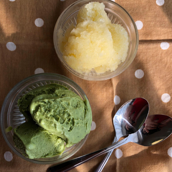 簡単冷やして！抹茶アイスとパイナップルのシャーベット