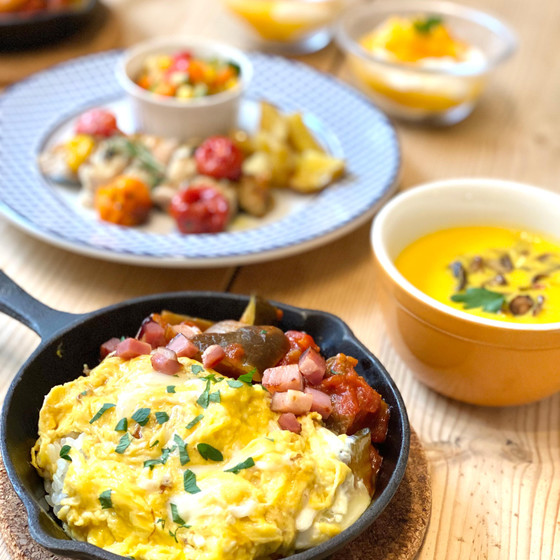 【アメリカ家禽鶏卵協会 タイアップレッスン】大人のお子様ランチ　ふわとろオムライス／グリルドチキン＆ポテト／チョップドサラダ／マンゴーレアチーズケーキ