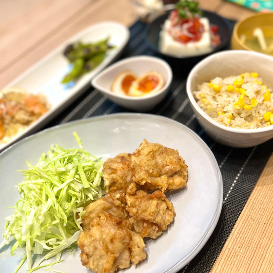 梅からあげととうもろこしごはん　夏のおつまみと簡単ごはん