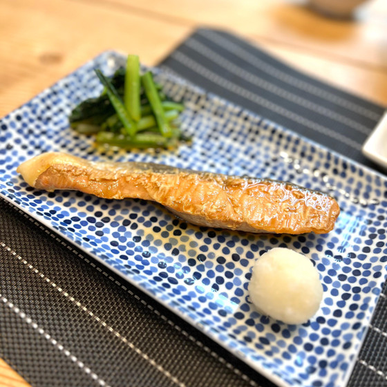 秋鮭焼き漬けと小松菜おひたし