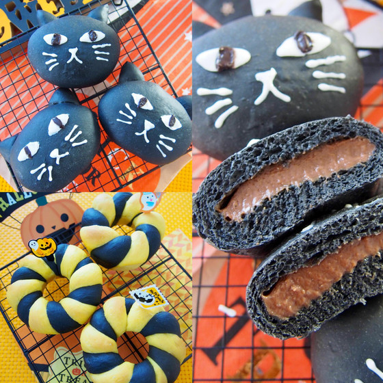 ハロウィン☆クロネコのクリームパンとハロウィンのツイストリングパン