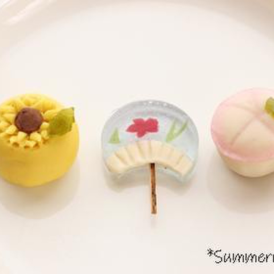 夏の練り切り教室：ヒマワリ・うちわ・朝顔