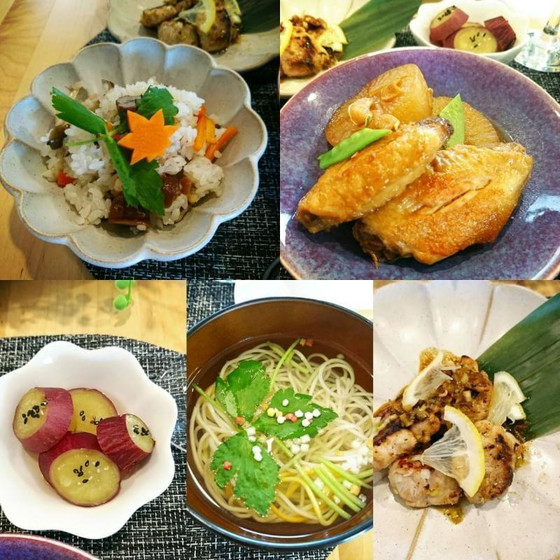 剥かない栗入り炊き込みご飯＆塩だれチキンソテー　秋レッスン