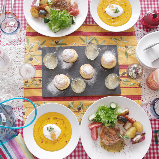 南フランス料理講座♪　人参スープ×鶏もも肉×シュー×ゼリー　