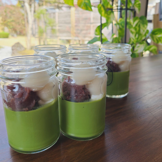 豆腐白玉となめらか豆乳プリンの和風パフェ