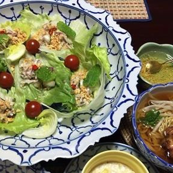 子連れでタイ料理！旬の鯵のサラダ＆タイ風ラーメン