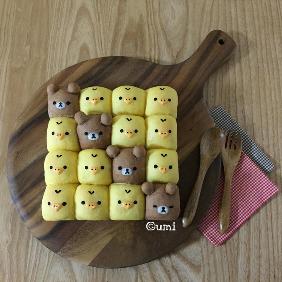 キイロイトリ＋チャイロイコグマ風ちぎりパン