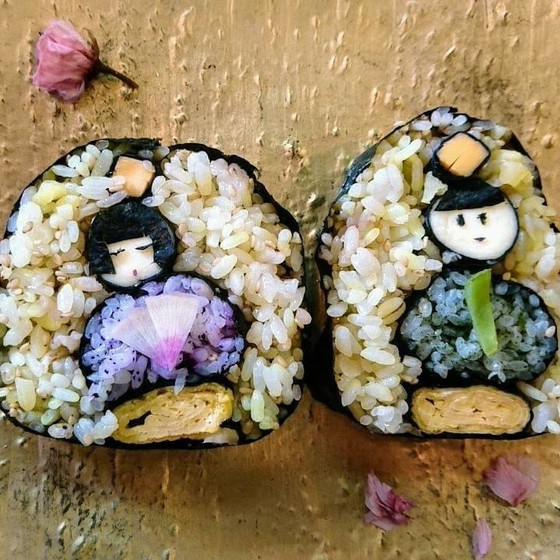 お雛様飾りすしと魚料理