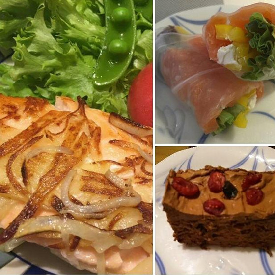 サーモン料理2種＆チョコレートアイスクリームケーキ