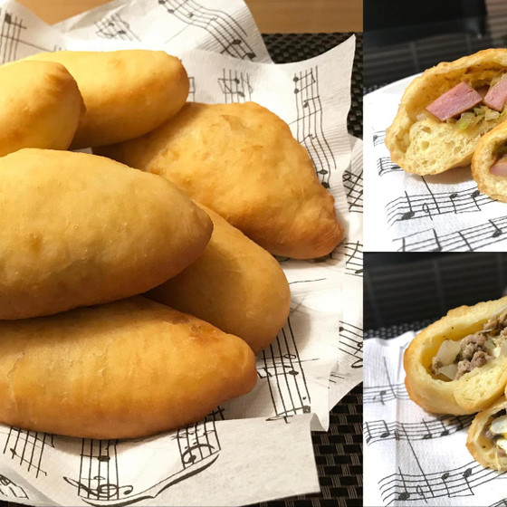 【幸せのピロシキ】美味しいピロシキ２種とお料理２品