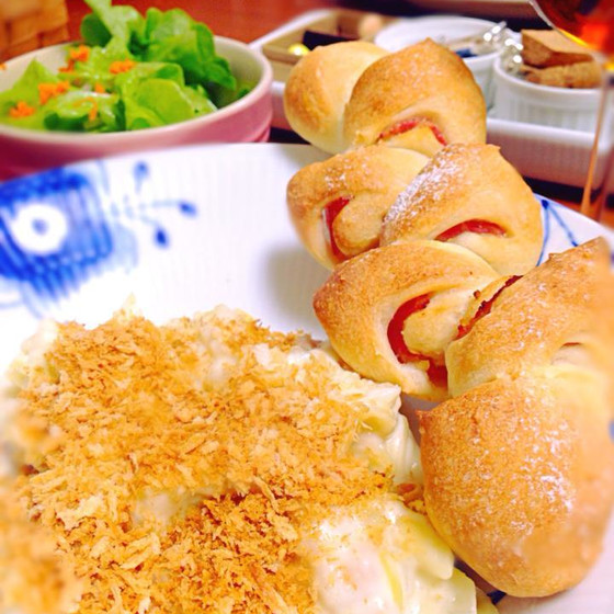 オーブンを使わないで作るグラタンとパン