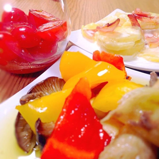 【パン＆料理】アヒージョ、簡単グラタン、トマトマリネ＆パン