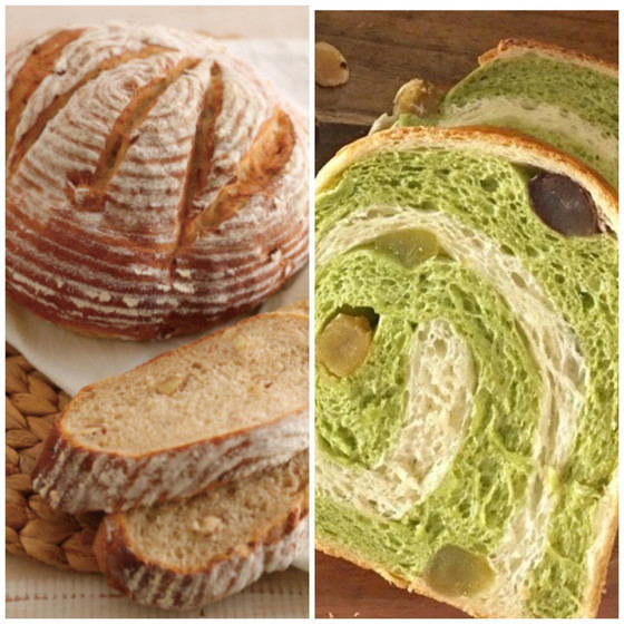 玄米粉とアーモンドのカンパーニュ&抹茶の豆ロール