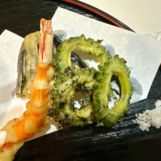 【2】海老天・なす天・緑茶衣のゴーヤー天