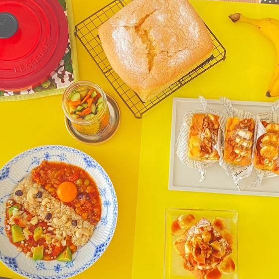 【たっぷりお持ち帰り】グルテンフリー台湾米粉カステラと塩キャラメルソーススパイストマト豆カレー、おうちでピクニック気分♪