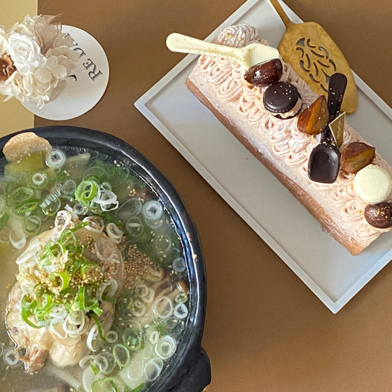 【1:1プライベートレッスン】フランス産マロンペーストで作る米粉のマロンケーキ、丸どりとおネギと玄米リゾットスープ