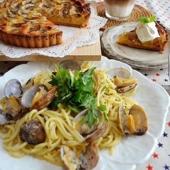 バナナタルト6号＆簡単！あさりバジルしそのパスタ
