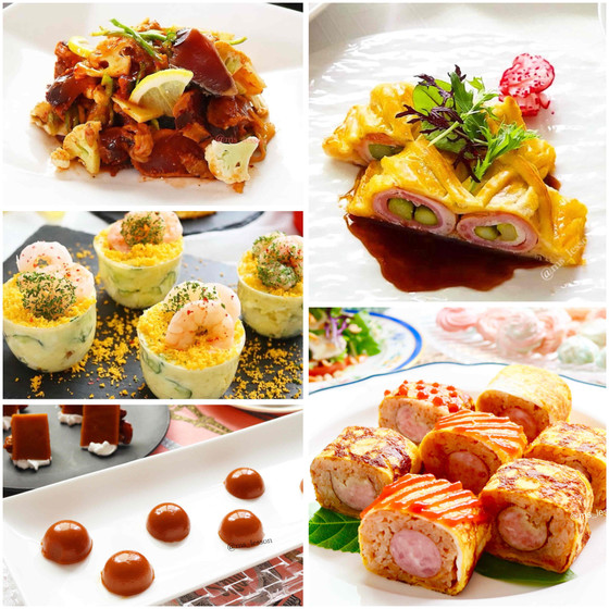 【大人レッスン 1dayもOK!】豚肉パイ包み、オムライス巻きずし、刺身のフェムチム、海老とカレー風味のポテサラ、濃厚キャラメル