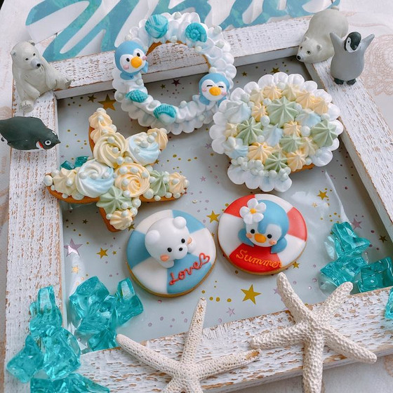メレンゲ＆アイシングクッキー ペンギンとシロクマの海水浴
