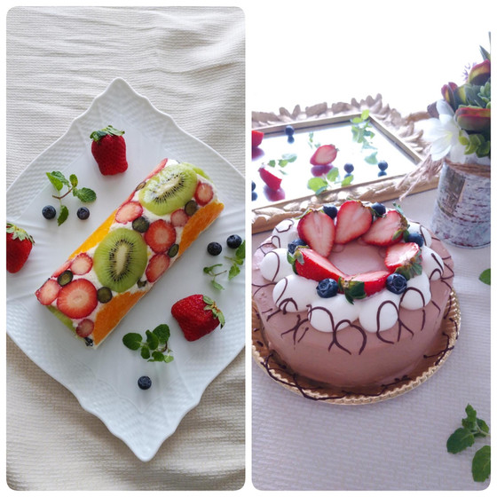 フルーツレアチーズケーキ＆生チョコデコレーションケーキ
