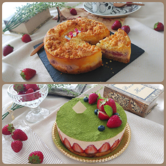 【初級】苺のクランブルチーズケーキ&【中級】抹茶と苺のティラミス