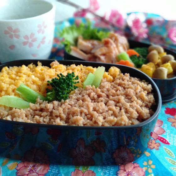二色お弁当！鶏そぼろ照り焼きチキン