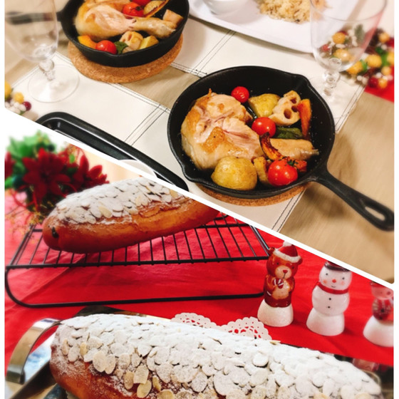 シュトーレン チキンのオーブン焼き きのこのバターライス