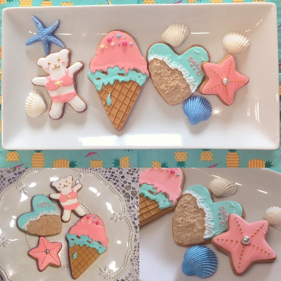 コーラルピンクとミントブルーで作るサマークッキー