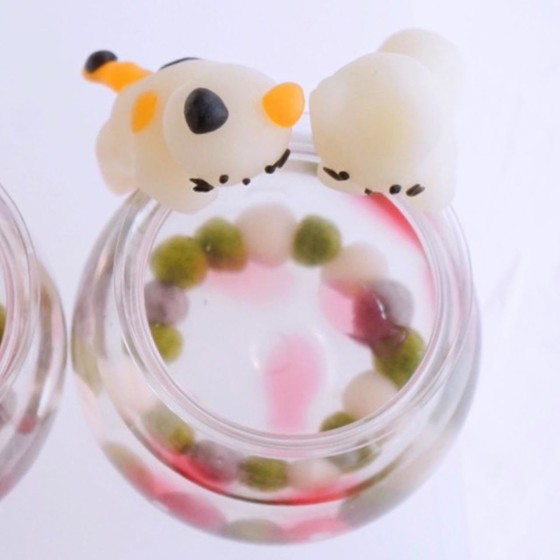 金魚鉢（ゼリー）とネコさんのおだんご作り（MAYUMI）